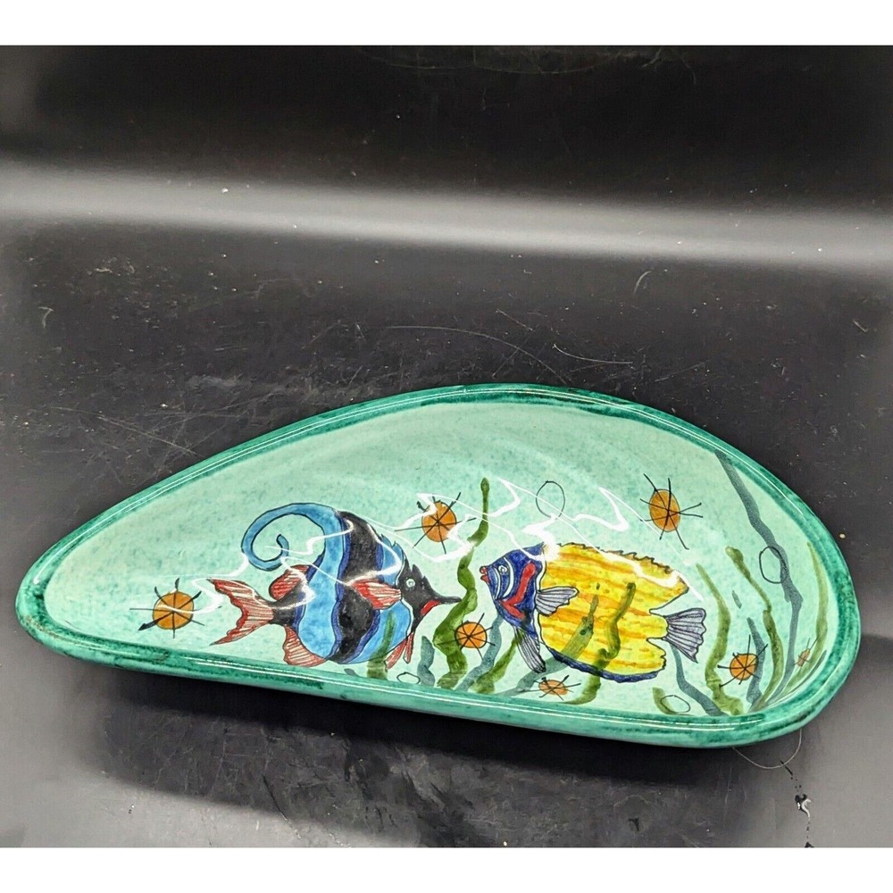Vintage Positino Italian Pottery 12.5" Green Anglerfish Fish Bowl‎ Hand Painted